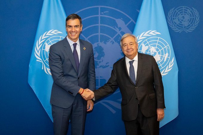 Pedro Sánchez y Antonio Guterres Foto: EFE. EFE/Sarah Yenesel