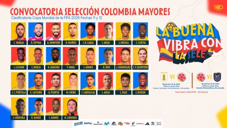 Colombia presentó convocados para enfrentar a Uruguay y Ecuador