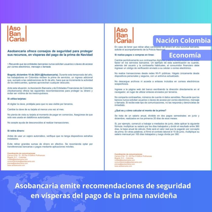 Comunicado de Asobancaria: Recomendaciones prima navideña