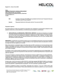 Contrato de Sinergia CW215358 para la prestación de servicio de transporte aéreo por helicóptero para Ecopetrol