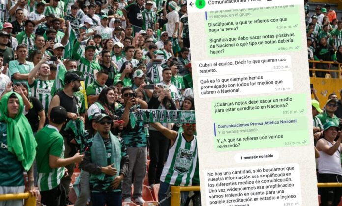 Captura de pantalla de la conversación con el equipo de prensa del Club Atlético Nacional.