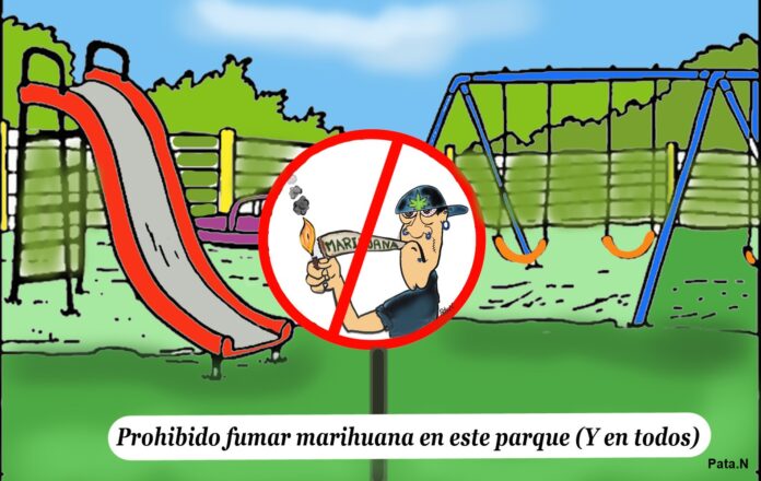 Caricatura de Norberto Patarroyo - Pata.N - PROHIBIDO FUMAR MARIHUANA EN ESTE PARQUE- Y EN TODOS- Señalizacion desde el Concejo