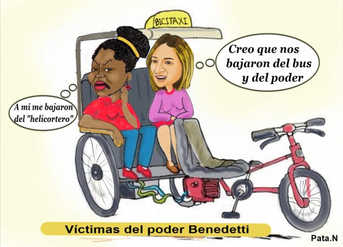 Caricatura del día - NOS BAJARON DEL BUS -Realizada por el periodista Norberto Patarroyo L. - Las victimas del poder Benedetti Laura Sarabia y Francia Marquez
