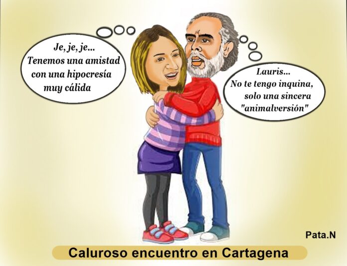 Caricatura del día - realizada por el periodista Norberto Patarroyo L. -Caluroso encuentro en Cartagena - Laura Sarabia y Armando Benedetti