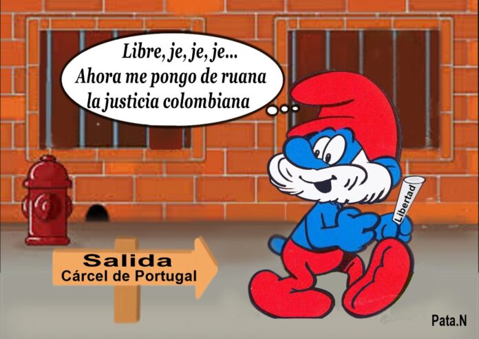 Caricatura del día - realizada por el periodista Norberto Patarroyo L.  Pata.N- Papá Pitufo libre en Portugal