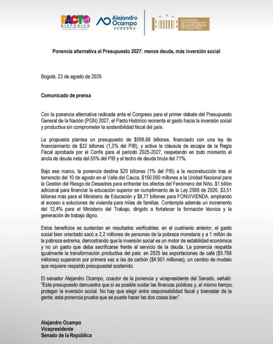 ponencia alternativa al Presupuesto 2027