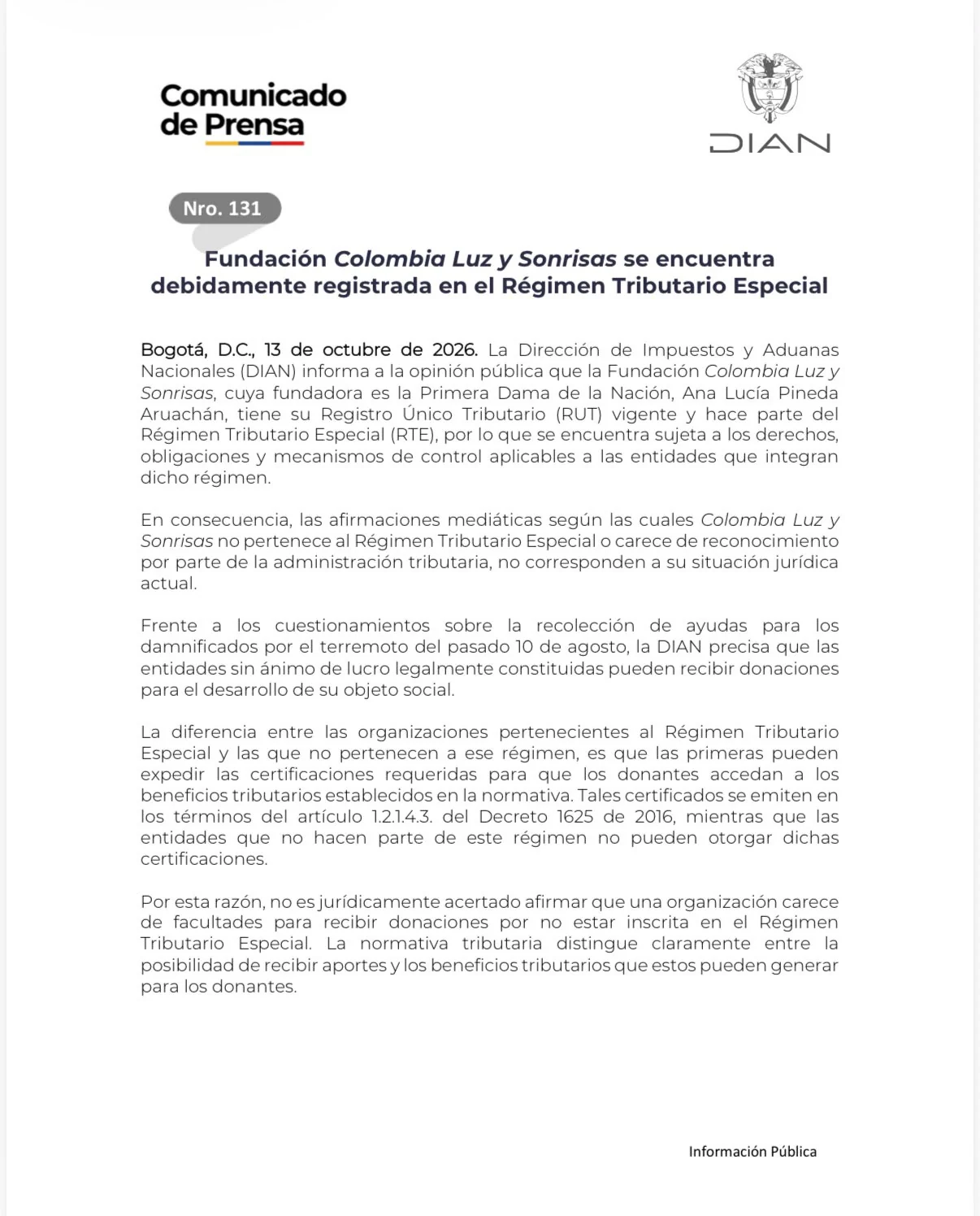 registro tributario de la fundación